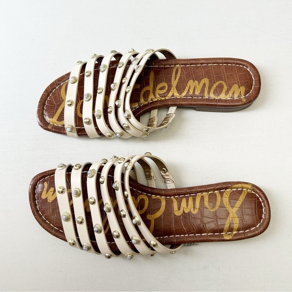 Sam Edelman Brea Sandal Studded Leather Flat Slides Modern Ivory Size 7.5 - Picture 8 of 13
